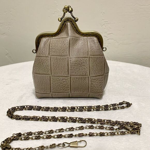 Chic Handsewn Genuine Embossed Leather Castle Shaped & Coin Purse with Chain - Picture 1 of 14
